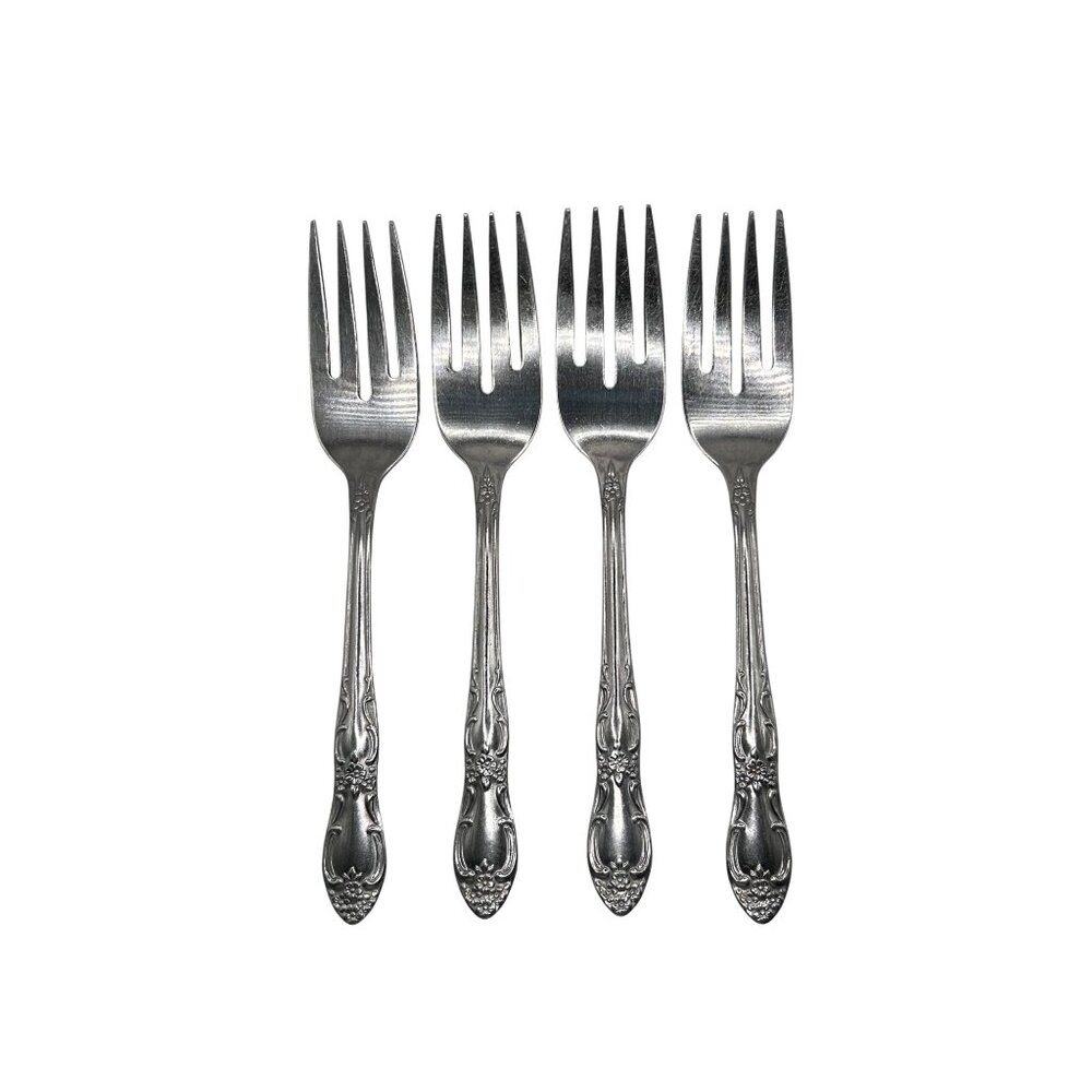 Set Of 4 Oneida Silver Venus Stainless Steel Salad Forks scrolls flatware